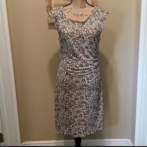 Black & Off White Lined Midi Dress